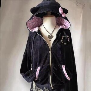 Black Hooded Jacket with Pink Accents